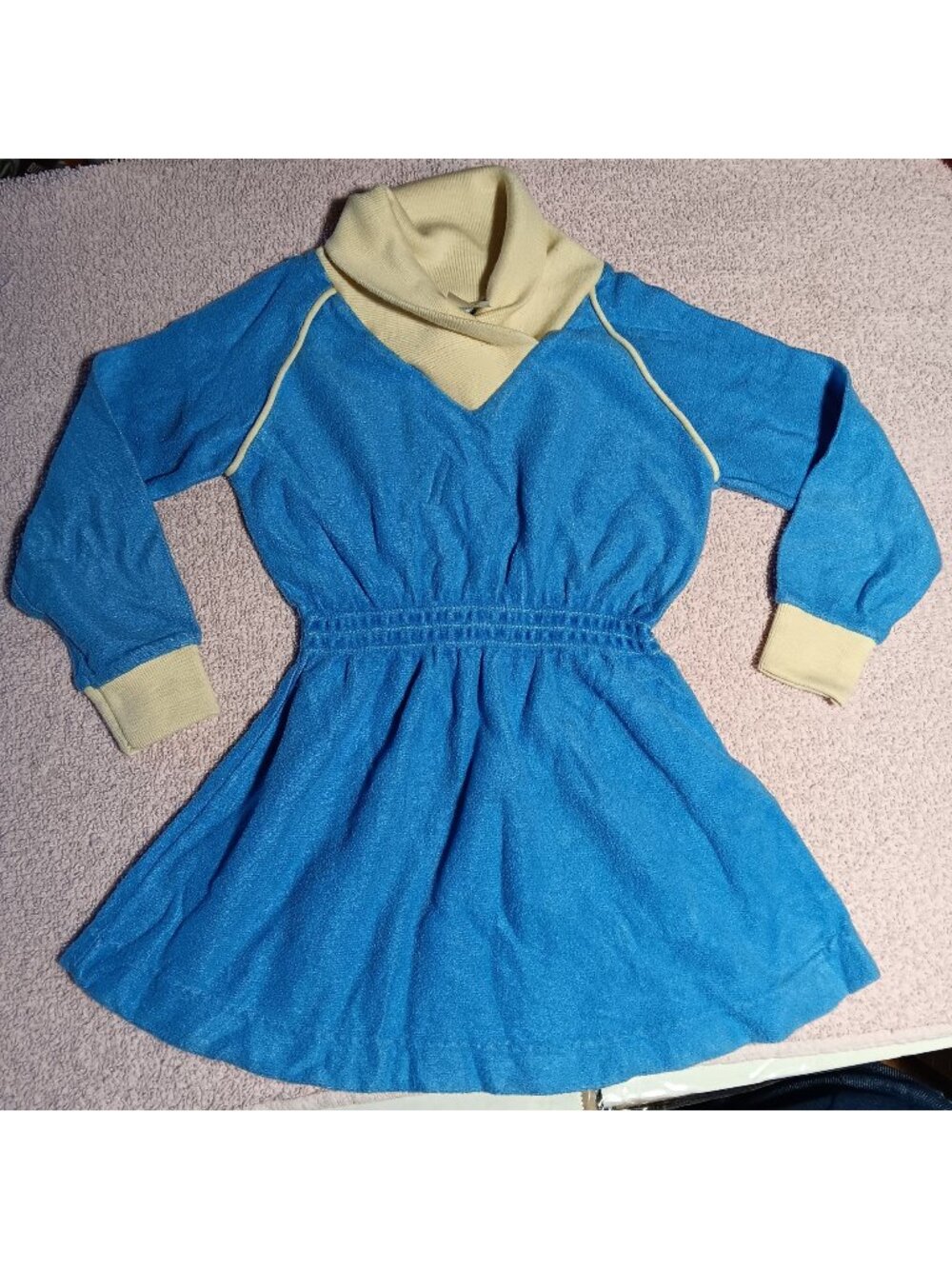 Vintage Girls 3T Dress 80's Valley Girl Velour Elastic Waist Cowl Neck V-Neck